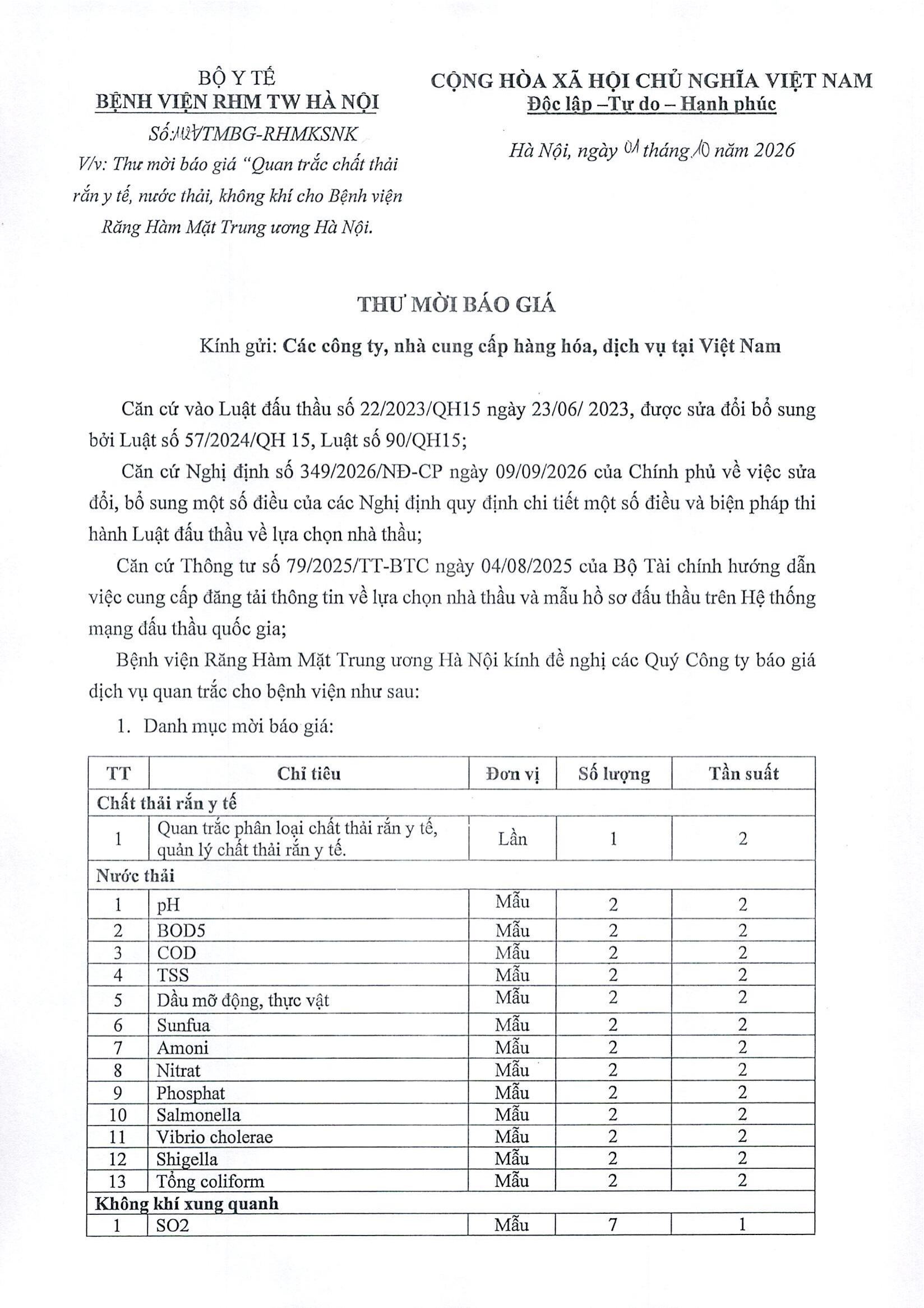THƯ MỜI BÁO GIÁ NGÀY 1-10-2026